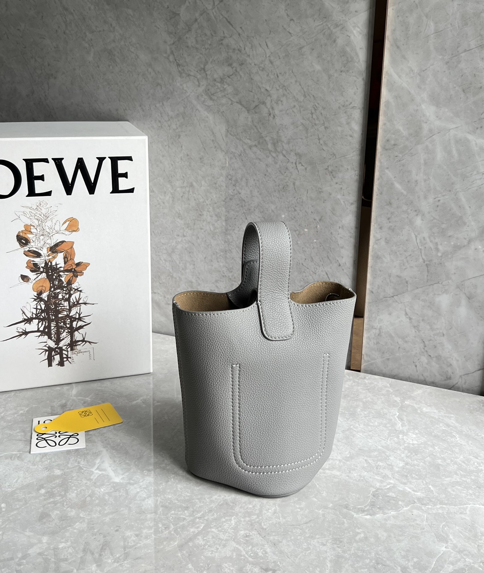 Loewe Mini Pebble Bucket Bag in Soft Grained Calfskin Grey